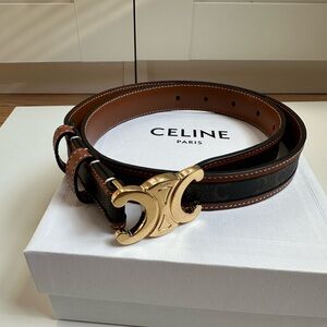 Celine Black and Brown Belt with Gold Buckle